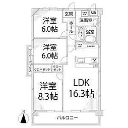 ヒルサイドテラス北平野 3LDKの間取図画像