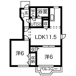 サンA棟 2LDKの間取図画像