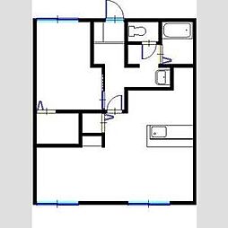 モア・レビュートハイツ前田C棟 1LDKの間取図画像