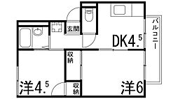 第二野里ハイツ 2DKの間取図画像
