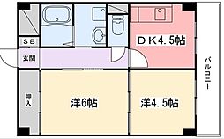 飾磨中村コーポ 2DKの間取図画像