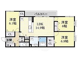 ベルセレッソ古曽部 3LDKの間取図画像