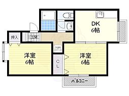 中屋一号館 2DKの間取図画像
