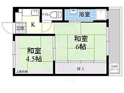 ビレッジハウス服部1号棟 2Kの間取図画像