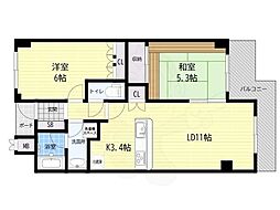 ルネス・ピース四条烏丸 2LDKの間取図画像