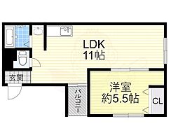 ハウス大幸 2階1LDKの間取り