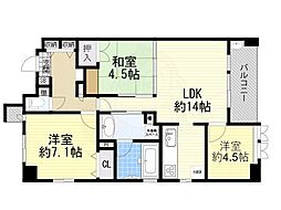 クラウンハイム西田辺 3LDKの間取図画像