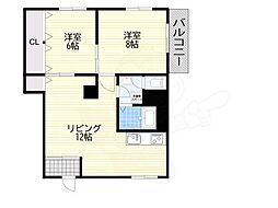 ローレルハウス北畠 2LDKの間取図画像