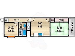 ハピネスあびこ 2DKの間取図画像