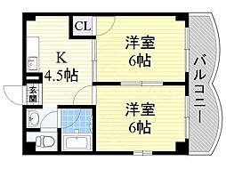 ツェルマット長居 2Kの間取図画像