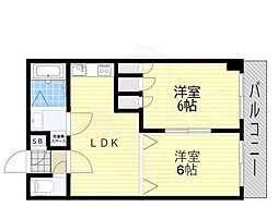 アムズ5桑津 2DKの間取図画像