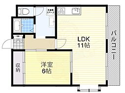 メジェーム住吉 1LDKの間取図画像