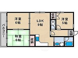 ロイヤルハイツ北田辺 3DKの間取図画像