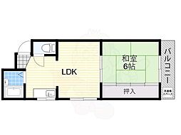 ヴィラスギモト 1LDKの間取図画像