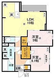 トリシア今川 2LDKの間取図画像