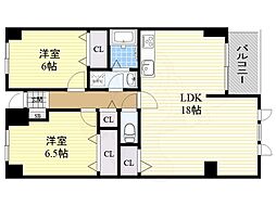 グランコートA棟 2LDKの間取図画像