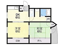 Rinon天王寺北 2DKの間取図画像