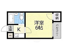 ロイヤルパレス東住吉 1Kの間取図画像