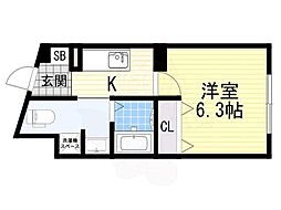 阪急千里線 千里山駅 徒歩12分の賃貸マンション 4階1Kの間取り