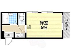門戸サンヴァレイハイツ 1Kの間取図画像