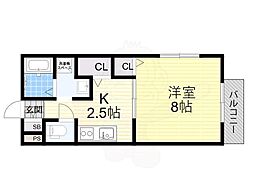 ヴィラグレイスA・B 1Kの間取図画像