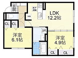 グレースコート豊中北 2LDKの間取図画像