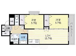 ファイブコート向丘 2LDKの間取図画像