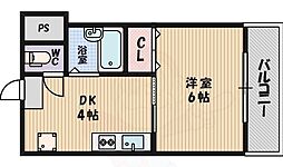 キャビン千里山 1DKの間取図画像