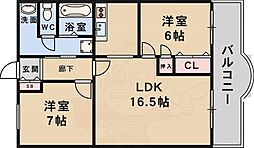 エクロール北久 2LDKの間取図画像