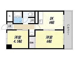 リアーズ緑地公園 2DKの間取図画像