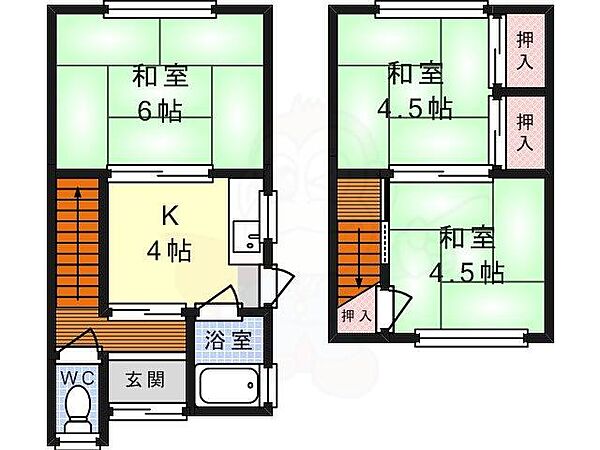 川端貸家 3｜大阪府高槻市津之江町１丁目(賃貸一戸建3K・1階・46.36㎡)の写真 その2