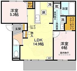 D-residence高槻市下田部A 2LDKの間取図画像