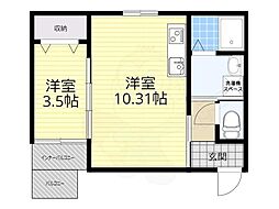 レーブ茨木元町 1LDKの間取図画像