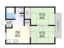 サンハイツよしだ 2DKの間取図画像