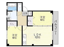ハイツ氷室1号館 2LDKの間取図画像
