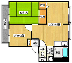 京都地下鉄東西線 御陵駅 徒歩11分の賃貸マンション 2階2LDKの間取り