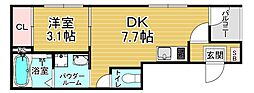アミティア円町 1DKの間取図画像