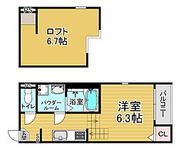 ハーモニーテラスフォース椥辻 1Kの間取図画像