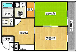 ラトゥール広沢 2DKの間取図画像