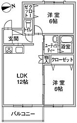 船浜フラット 2LDKの間取図画像