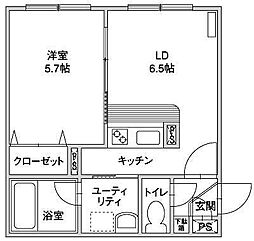 フローラ緑丘 1LDKの間取図画像