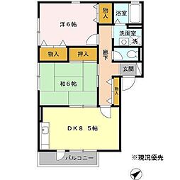 ラ・メール日吉A棟 2DKの間取図画像