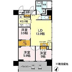 リーラ横浜川和町 1LDKの間取図画像