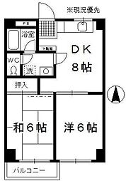 カルチェベーレ岸 2DKの間取図画像