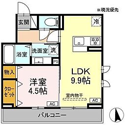 D'Bless横濱岸根公園II 1LDKの間取図画像