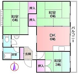 コスモ大倉山マンション 3DKの間取図画像