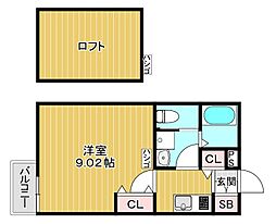 JR中央本線 国立駅 徒歩14分の賃貸アパート 2階1Kの間取り