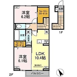 JR八高線 箱根ケ崎駅 3.2kmの賃貸アパート 2階2LDKの間取り