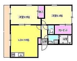 西武拝島線 西武立川駅 徒歩18分の賃貸アパート 2階2LDKの間取り