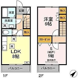 JR青梅線 昭島駅 徒歩15分の賃貸アパート 2階1SLDKの間取り